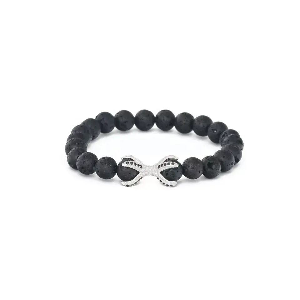 8mm Black Onyx Bead Bracelet With Crown & Lion Charm - Adjustable, Unisex Men's Women's Jewelry - View #6