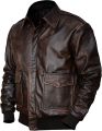 Men's Aviator A2 Distressed Brown Bomber Flight Real Leather jacket. 
