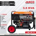 JASCO RIGGID  DRIVEN BY JASCO 3.5 KVA GAS-OLINE  GENERATOR WITH BUILT IN BATTERY ,WHEELS AND GASKIT  1 YEAR COMPANY WARRANTY. 
