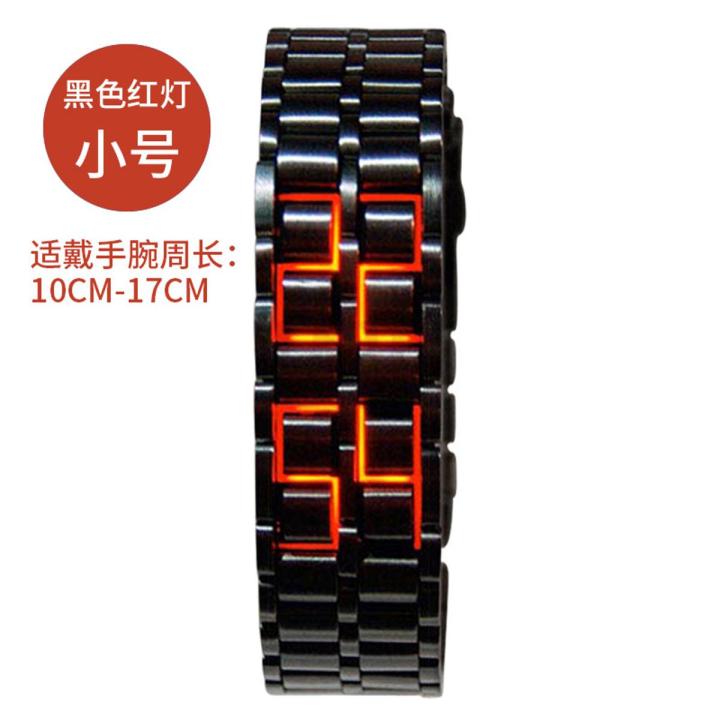 【ETOP】Fashion Black Full Metal Digital Lava Wrist Watch Men Red/Blue LED Display Men's Watches Gifts for Male Boy Sport Creative Clock