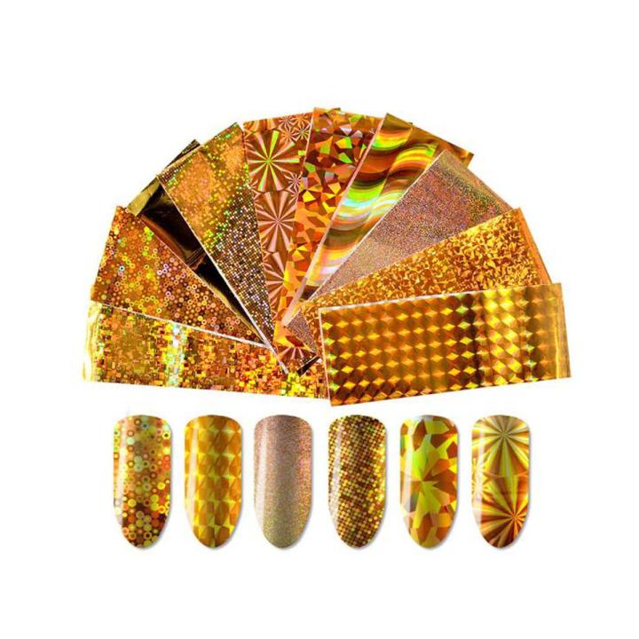 10Pcs Laser Starry Holographic Gold Foil Papers For Nail Art and Decoration