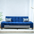 The Furniture Collection - Customised 3 Seater Sofa Cum Bed imported Fabric Soft Velvet Blue Creative Design, Armless Compact Living Spaces, Bedroom, Dorms, Guest Rooms, Apartments, Offices. 