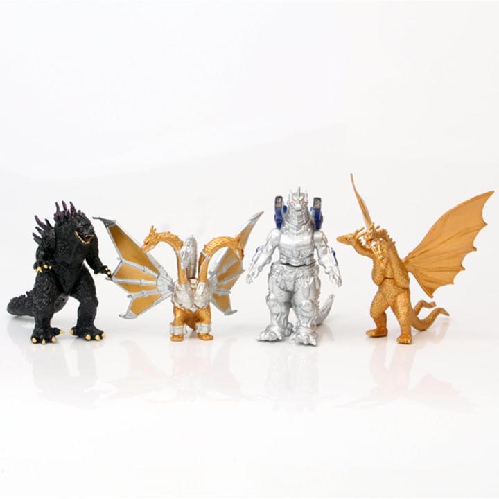 4pcs/set Machinery Godzilla Gojira Action Figure three-headed dragon Gold Hand Dolls Collection Model