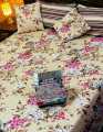 5 Pcs 100% Pure Cotton King Size Double Bedsheet With 2 Pillow Cover & 2 Cushion Cover. 