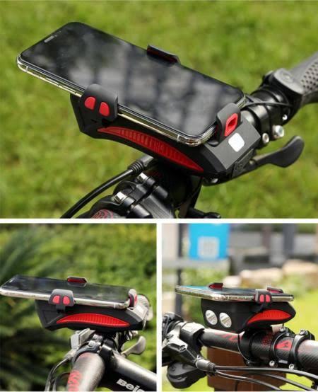 4 in 1 bicycle horn lamp mobile phone holder bicycle light