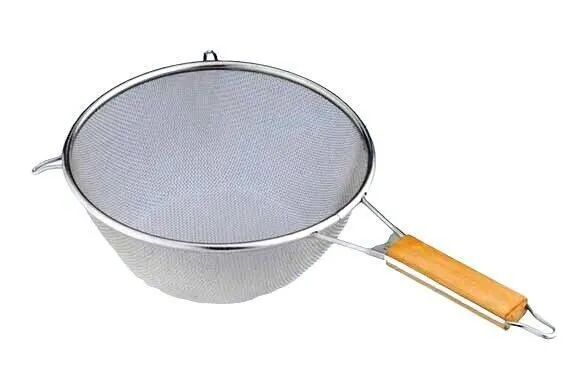 Heavy Quality Deep Frying Strainer with Wooden Handle | Stainless Steel Fine Mesh Skimmer | Oil Strainer for Kitchen