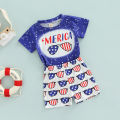 Independence Day Theme Baby Clothes Set, Infant Round Neck Lettering Print Pattern T-shirt Elastic Waist Shorts. 