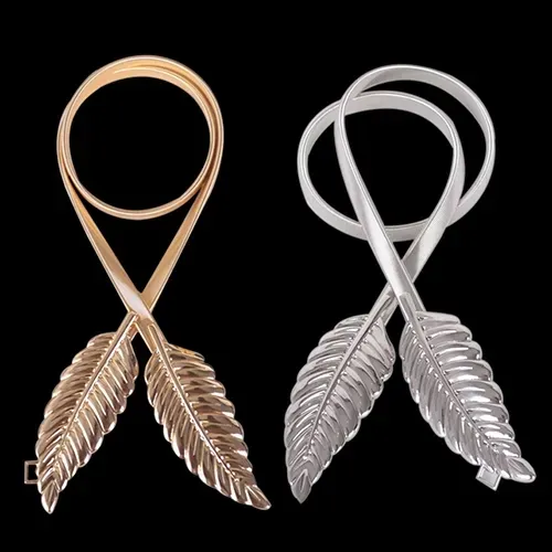 Women%E2%80%99s%20Leaf%20Shape%20Elastic%20Waist%20Belt%20-%20Gold%20and%20Silver,%20Stretchable%20-%20Image%205