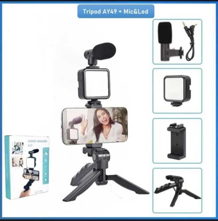 Vlogging Kit for Mobile And Camera - Lightning Compatible Video Vlog Kit - Accessories: Phone Tripod, Phone Mount, LED Light and Microphone - for YouTube_ Starting Kit or iPhone Vlogging Kit