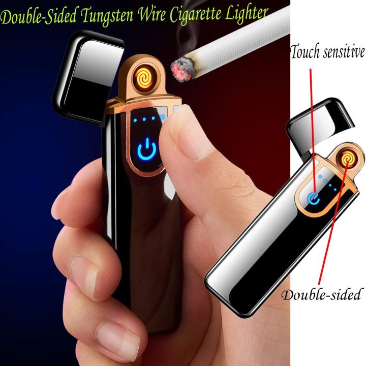 Usb Rechargeable Touch Sensor Lighter With Usb Rechargeable Cable Portable Lighter Ultra-thin Fingerprint Touch Sensor Lighter Rechargeable USB Charging Lighter Amazing Durable Lighter  Cigarette Lighter