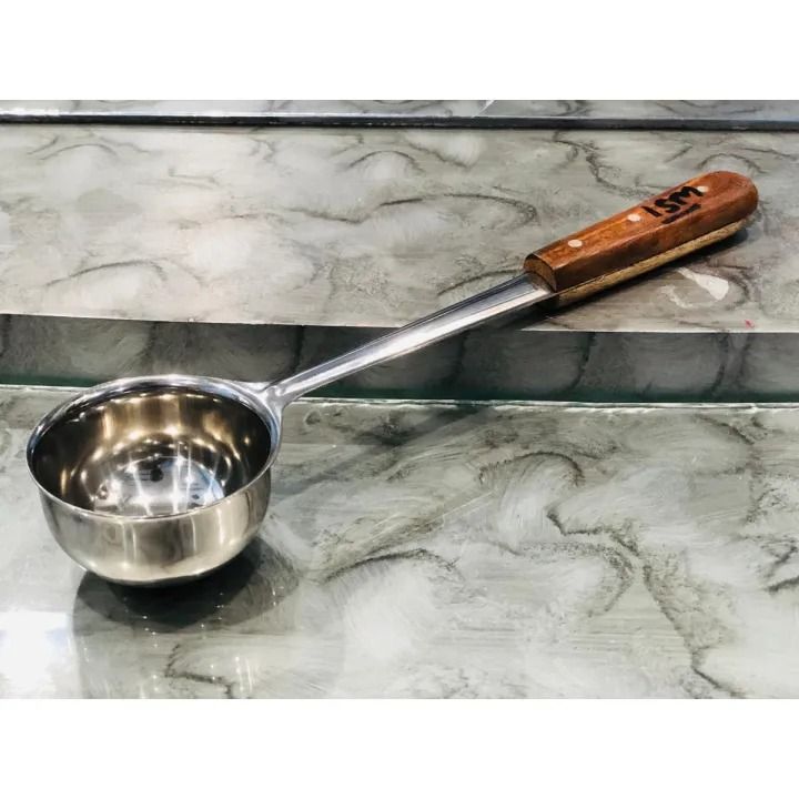 Spoon - Milk or Tea Spoon - High Quality Small 12" Stainless Steel Wooden Handle Milk Pouring Tea Laddle Cooking Deep Spoon چائے والا پوا