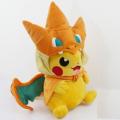New Pokemon Pikachu With Charizard hat Plush Soft Toy Stuffed Animal Doll 9in Open Mouth. 
