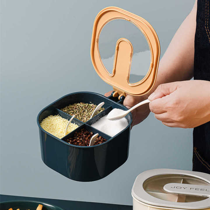 4 Grid Spice Jar Seasoning spice Container Square Pepper Pot Box Spice Rack Kitchen Storage