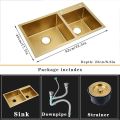 SA HANDMADE KITCHEN SINK DOUBLE BOWL 82 X 45 GOLDEN. 