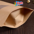 Biodegradable brown kraft paper stand up pouch, stand up paper bags with window and zipper Packaging material, packaging box, packaging bags food container, food Grade. 