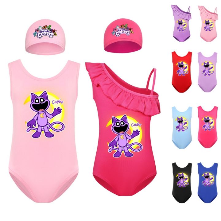 Stuffed Anime Smiling Critters Swimwear Kids Beach Wear One Piece Sleeveless Swimming Toddler Baby Girls Cartoon Swimsuit Bathing Suits