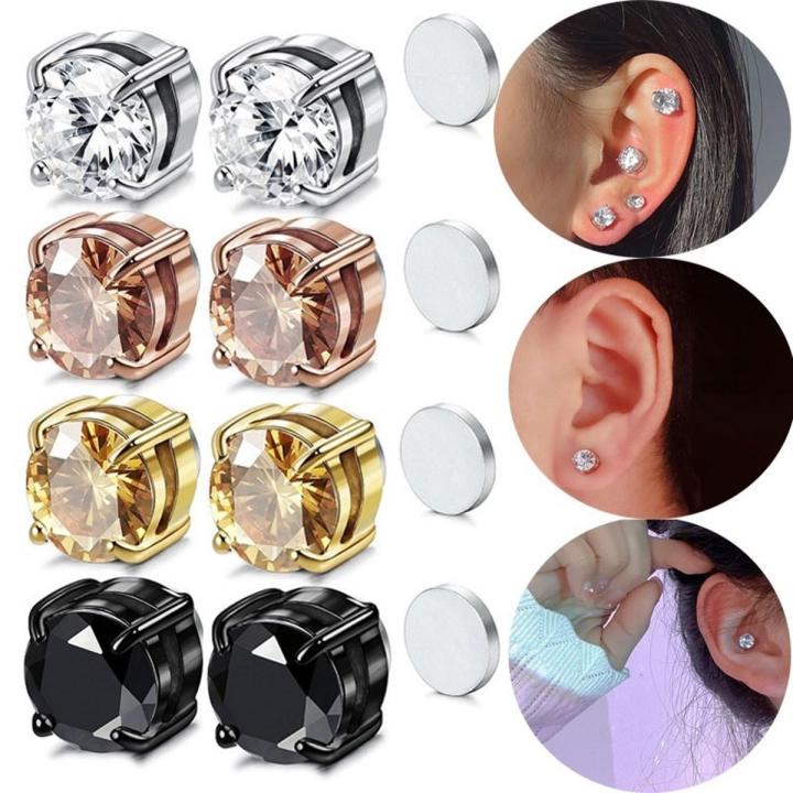 Fashion Crystal Magnetic Clip Ear Stud Non Piercing Earrings Fake Earring Gift for Men Women Jewelry 6mm/8mm