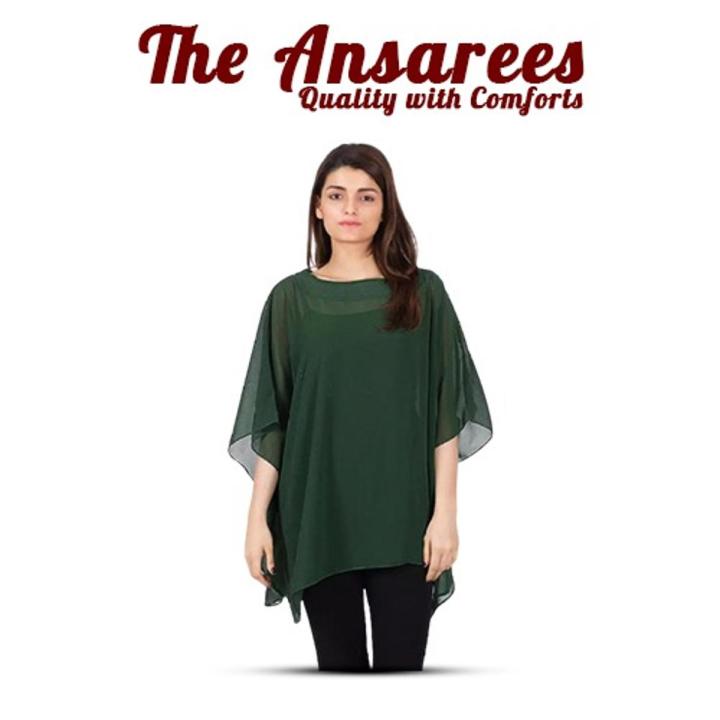 The Ansarees - Chiffon Poncho for Women - Chiffon Caftan Poncho Tunic Top - Green