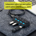 Usb Hub 4 Port HUB 5Gbps High Speed Data Power Splitter Adapter With Switch And Led Indicator Hub For PC. 