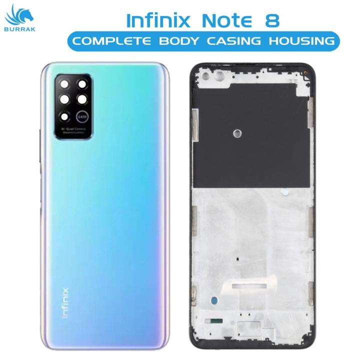 Infinix Note 8 Housing Middle Frame With Side Button and Camera Lens Complete Body Casing Replacement For Note 8 - Blue