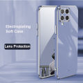 For Samsung Galaxy A22 4G Back Cover + Wrist Strap Luxury Shiny Plating Square Shockproof Bumper Camera Lens Protection Soft TPU Silicone Phone Case. 