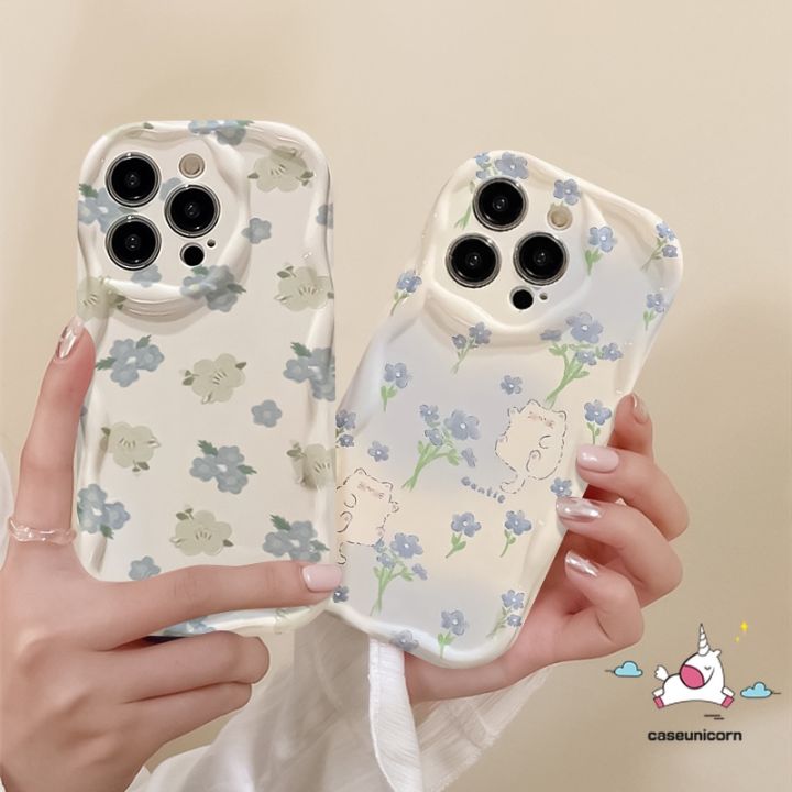 For Tecno Spark 10C Go 2023 10 Camon 20 Infinix Hot 10Lite 20i 8 30i Hot 12 30 9 10 11 20 10T Play Note 12 G96 30 Pro Smart 7 5 6 Plus Retro Fresh Blue Flower Cartoon Cute Cat Cover