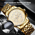 Vocoal Gold Top Brands Men Wristwatches Waterproof Luxury Golden Wrist Watch For Male Clock Gifts Three-Eye Decoration Watch Luminous Wrist Watches with Calendar For Men. 