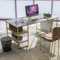 Modern Style Computer Desk Marble Effect Laminated Wood Sheet Top Rectangular Office Desk With Storage Shelf. 