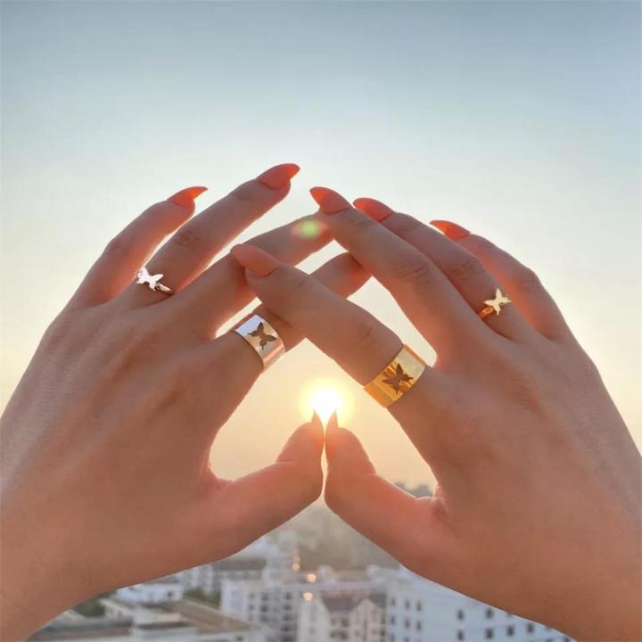 Trendy Butterfly Rings for girls Alloy Metallic Wedding Rings for Couples