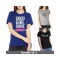Pack OF 3 Printed T Shirts For Girls & Women. 