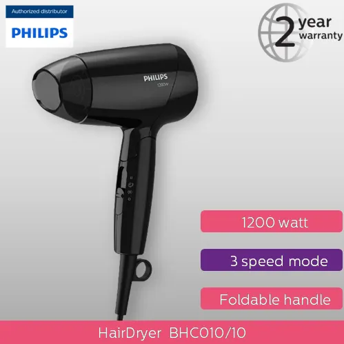 Philips%20Hair%20Dryer%20BHC010/13%20Compact%20Lightweight%20Travel%20Universal%20Voltage%20Dryer%20Black%20-%20Image%202