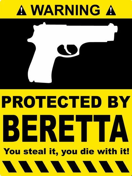 Protected By Beretta Funny Warning Sticker (10" x 12") inch