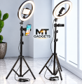 Premium 26cm Ring Light with Tripod Stand and Phone Holder, Pannel Light 7ft Tri-Pod, Adjustable 3 Modes, New - Photography & Studio Lighting Accessory. 