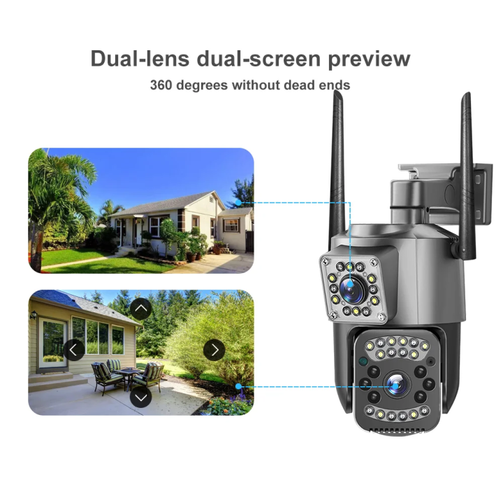 Dual Lens CCTV Camera with 2MP + 2MP resolution, V380 Pro WiFi Outdoor Smart IP Camera with Full-Color Night Vision, Motion Detection, Waterproof Housing, Wireless Home Security System, Real-Time Remote View, Smart Surveillance for Home & Office