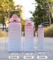 3 Pieces Combo Motivational Water Bottle Set For Day-to-Day Routine | With Time Marker, Funny Stickers, Straw & Handle (2L+900ml+280ml) (Pink With Multi Shades). 
