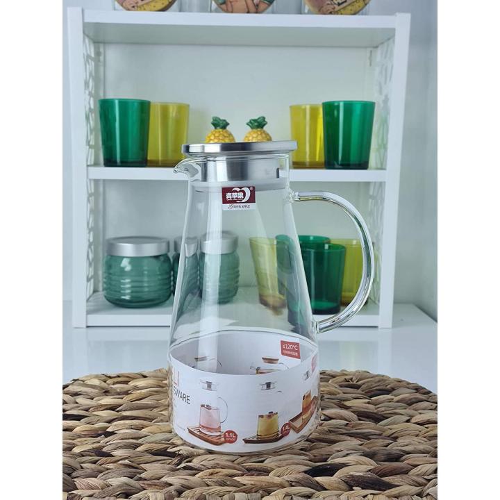 Glass Pitcher 1.8L Water Jug Carafe Cocktail With Stainless Steel LID Filter