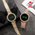 Diamond Digital Touch Screen LED Watch For Girls With Bracelet - Wrist Watches in Round and Square Dial For Women's With Diamond Stainless Steel Chain - Ladies Silver Jewellery Watches. 