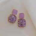 Women Vintage Square Earrings Fashion New Purple and white Square Geometric Earrings  Versatile Earrings. 