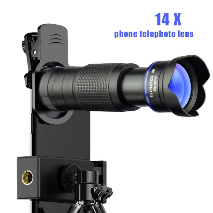 Phone Camera Lens 14X Telephoto 4in1 Telecope Zoom Macro Fisheye Wide Angel Lens Kit For Cellphone iPhone Samsung Xiaomi Huawei