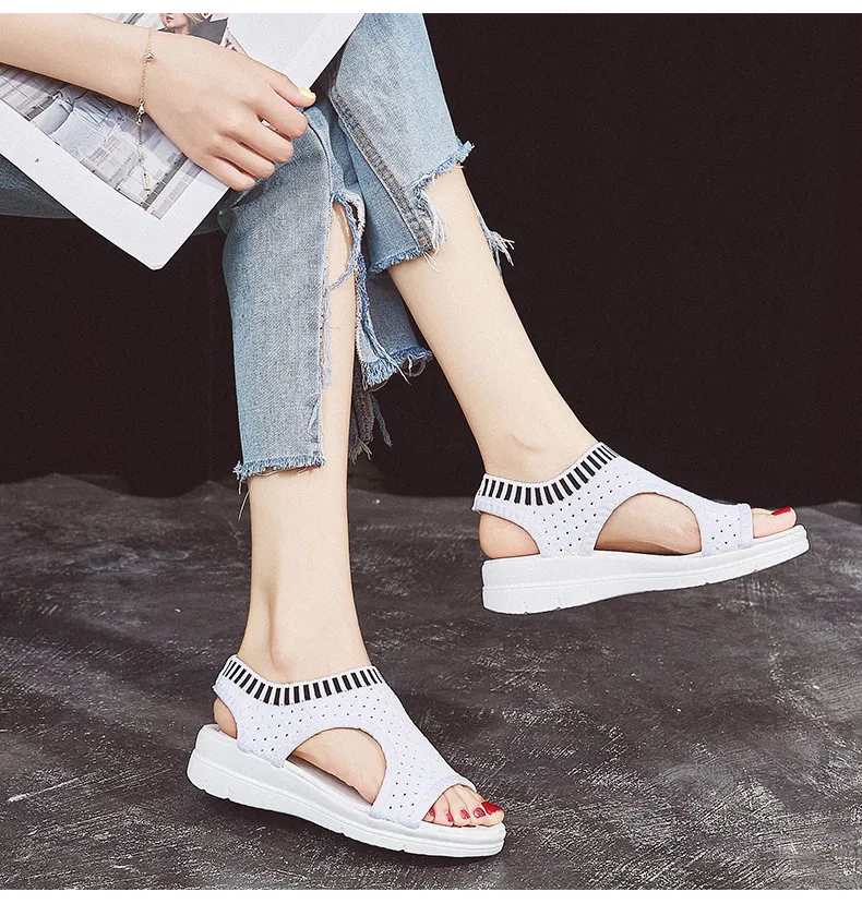 Sandals women summer new open toed flat women sandals flying woven hollow platform sports sandals flat sandals Daraz.pk