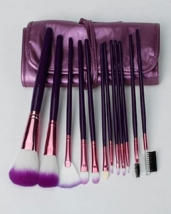 12 Pieces Makeup Brushes Set With Beautiful Purple Pouch