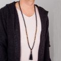 ST0613 Mens Mala Beads 108 Necklace Meditation Beads Tiger Eye Black Onyx Necklace Knotted Tassel Necklaces Mens Jewelry Gift. 