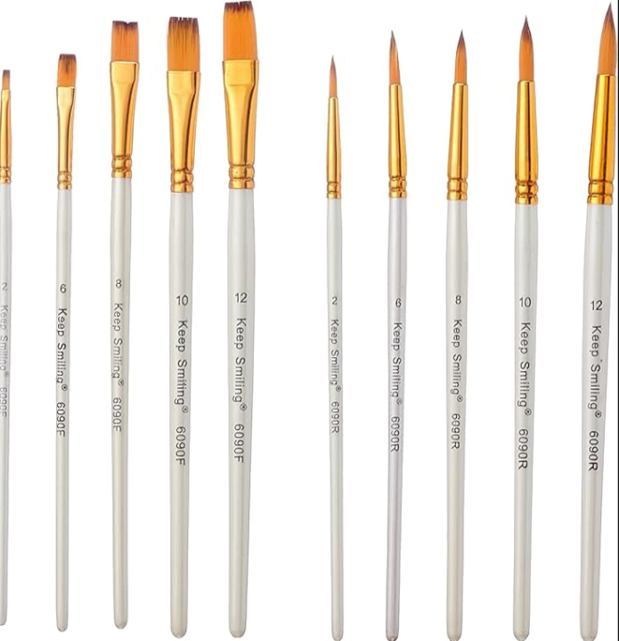 10 pcs Keep Smiling Premium Painting Brush Set - Round & Flat (6090R ...