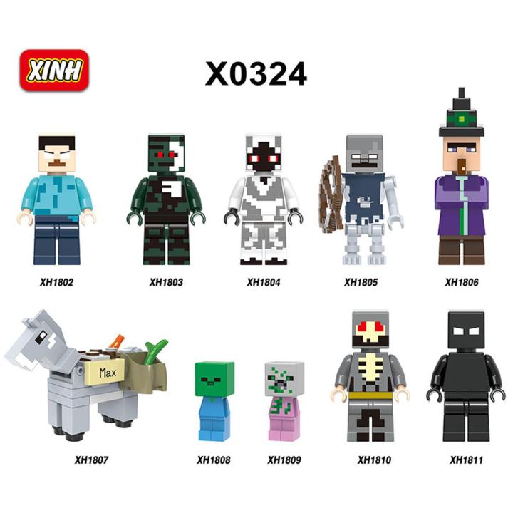 10pcs/set Minecraft Figures Building Zombie Villager Skeleton Pillager Blocks Bricks For Children Gift Toys X0324