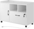 File Cabinet Filing Cabinet with Locking Drawer, Printer Stand with Open Storage Shelf with Wheels, for Letter/Legal/A4 Size Files, White And Black. 