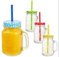 4 Pcs Mason Glass Jar With Lid And Straw - 450ML. 