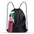 Drawstring Bag Black Swim Sport Sack PE Bags Water Proof Drawstring Gym Bags for Kids Adults with Outside Zipper and Mesh Pocket Swimming Sports Bag for School, Sports, Swimming, Gym, Travel. 