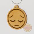 Wooden Sad Face Emoji Keychain, Pensive Face Emoji Wooden Keychain, Remorseful Emoji Carved Wood Key Ring, Best for Birthday gift. 