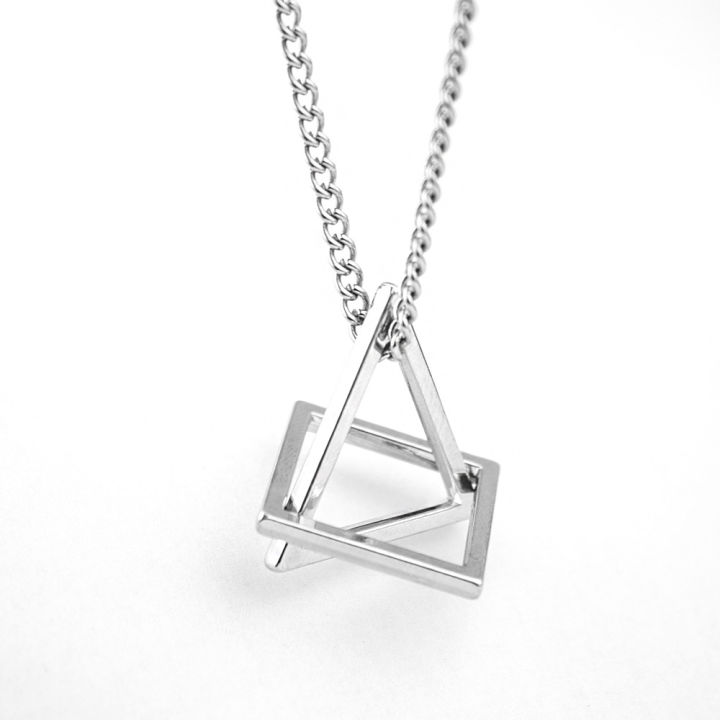 Korean Style Geometric Triangle Hip Hop Necklace Trendy Men's Cool Disco Simple Quadrangle Pendant Ornaments Female Wholesale