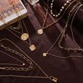 Zovoli Layered Chain Lock Portrait Pendants Necklaces For Women Gold Metal Key Heart Necklace Set Jewelry. 